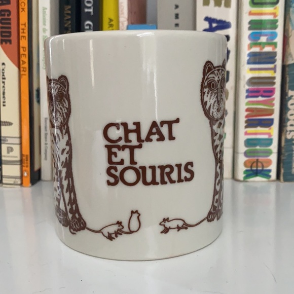 Vintage 70s French Cat and Mouse Coffee Mug